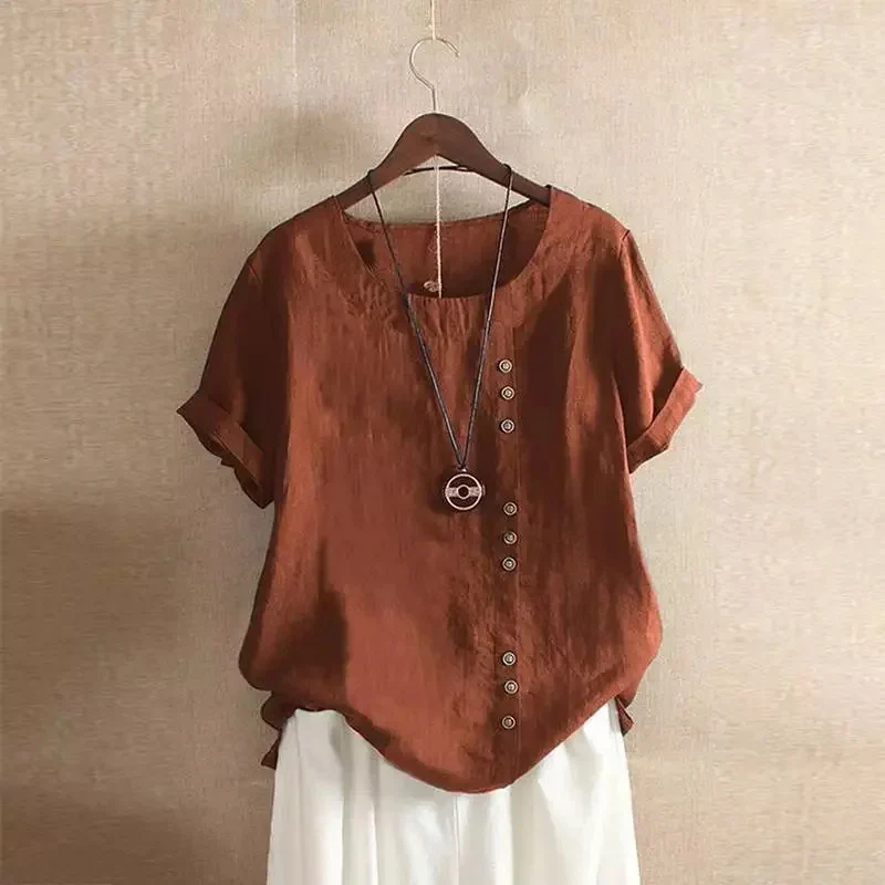 Linen Blouse For Women With Asymmetric Button Closure Breathable Airy Summer Top Perfect For Hot Days