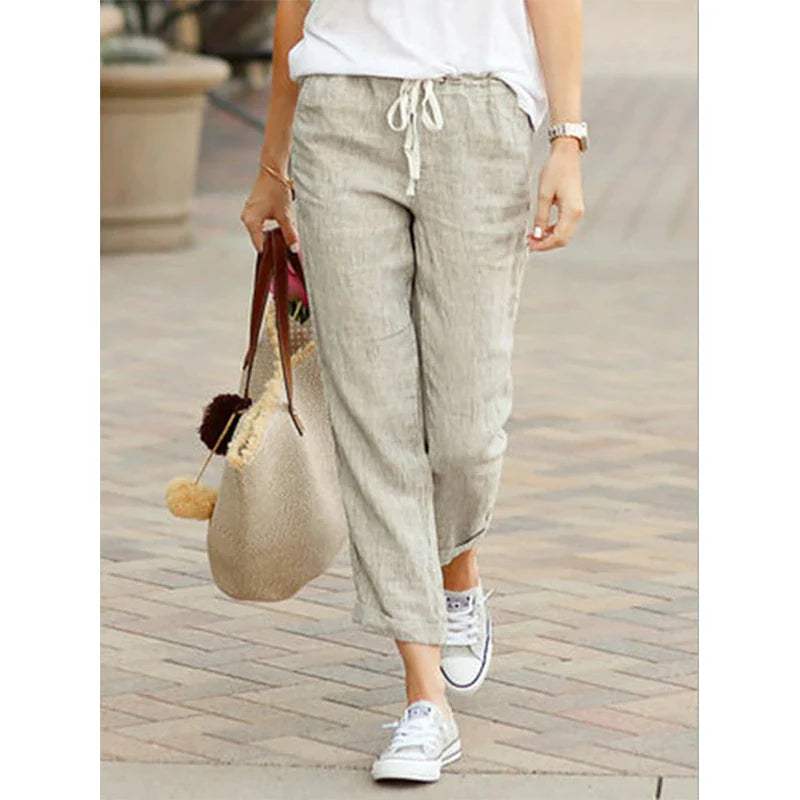 Women's casual pants in breathable fabric 7/8 cut elastic waist