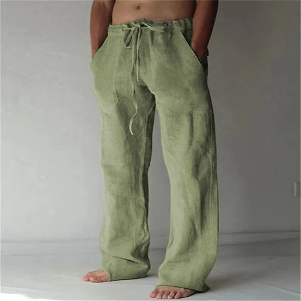 TrendAura Men's Solid Color Drawstring Summer Pants Lightweight Breathable Straight Leg Casual Trousers