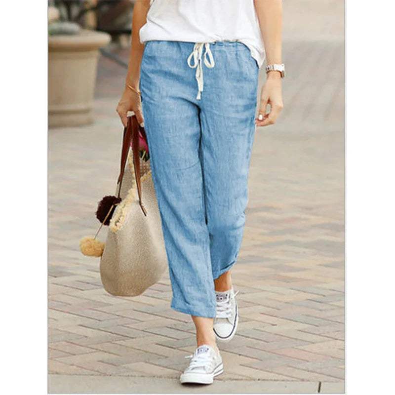 Women's casual pants in breathable fabric 7/8 cut elastic waist