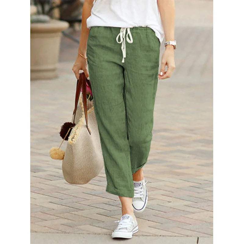 Women's casual pants in breathable fabric 7/8 cut elastic waist