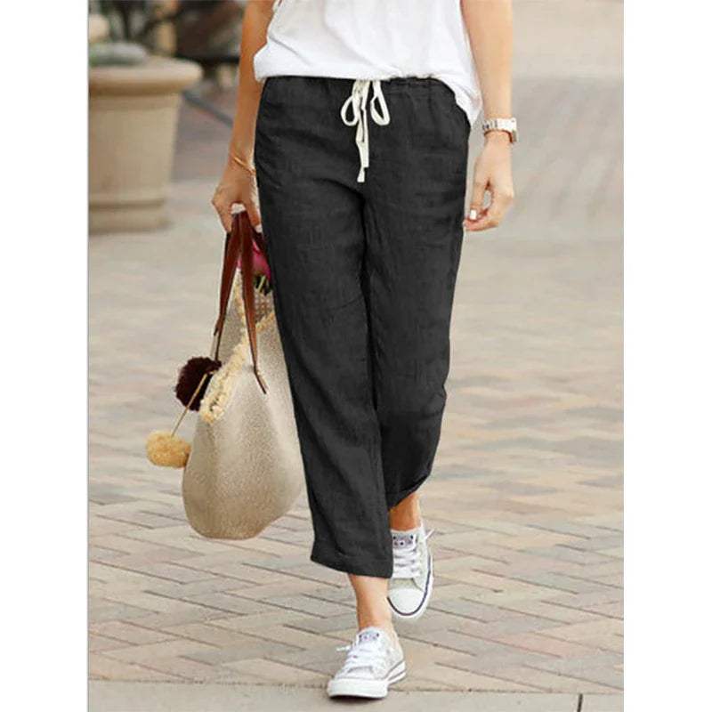 Women's casual pants in breathable fabric 7/8 cut elastic waist