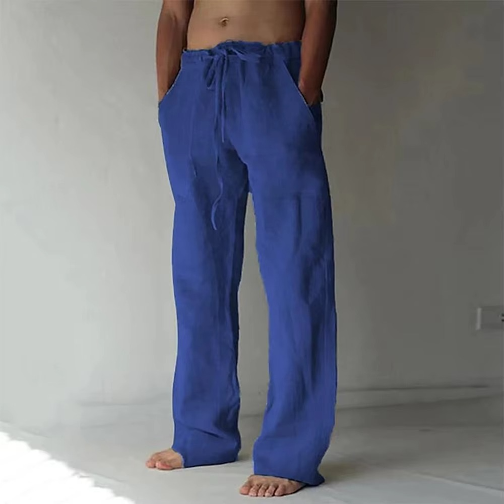 TrendAura Men's Solid Color Drawstring Summer Pants Lightweight Breathable Straight Leg Casual Trousers
