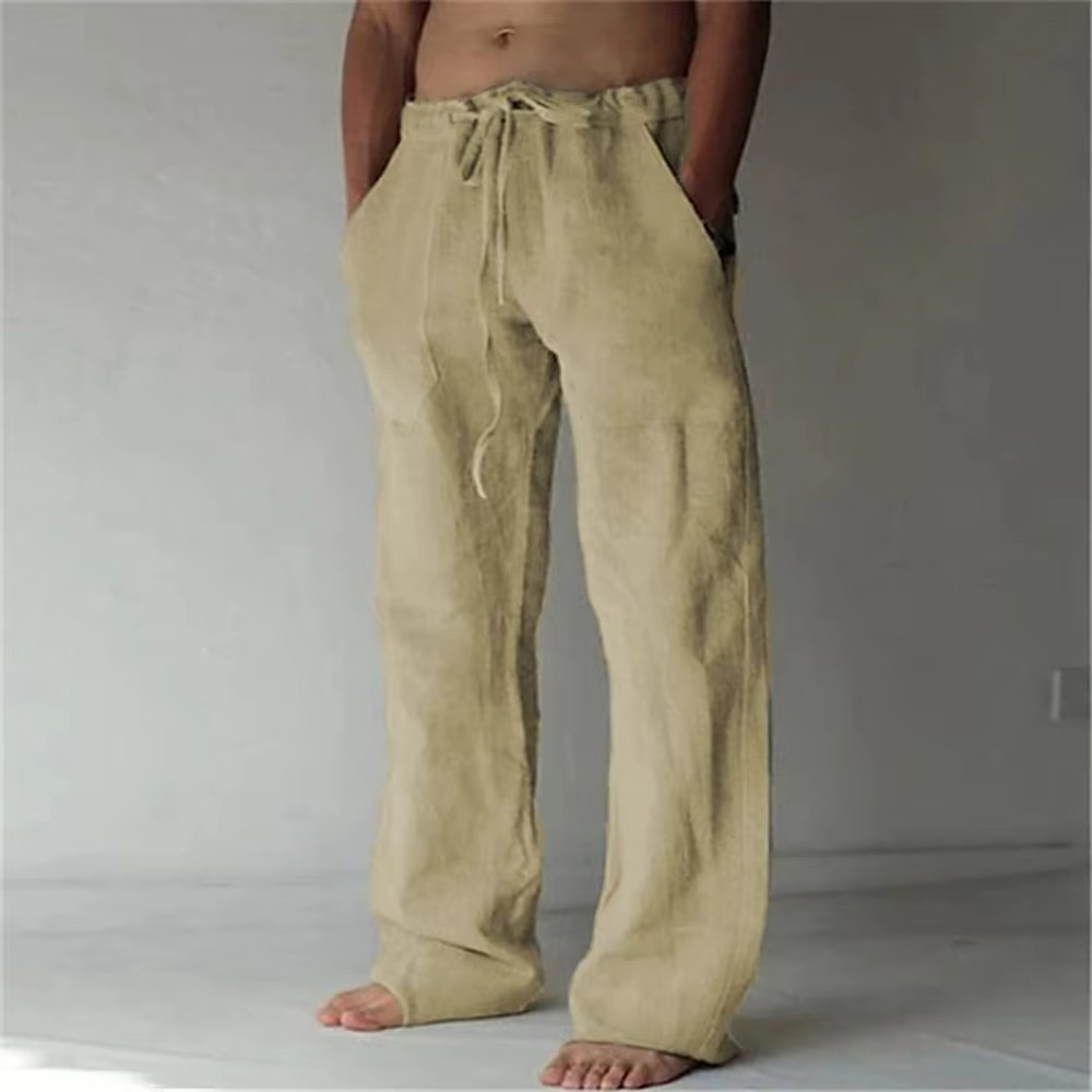 TrendAura Men's Solid Color Drawstring Summer Pants Lightweight Breathable Straight Leg Casual Trousers