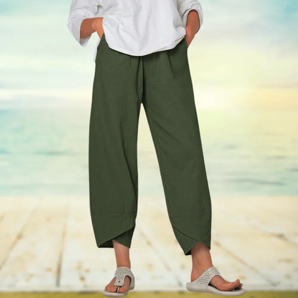 Relaxed Linen Pants With Asymmetrical Hem For Effortless Casual Style And Breathable Comfort For Everyday Wear
