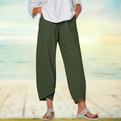 Relaxed Linen Pants With Asymmetrical Hem For Effortless Casual Style And Breathable Comfort For Everyday Wear