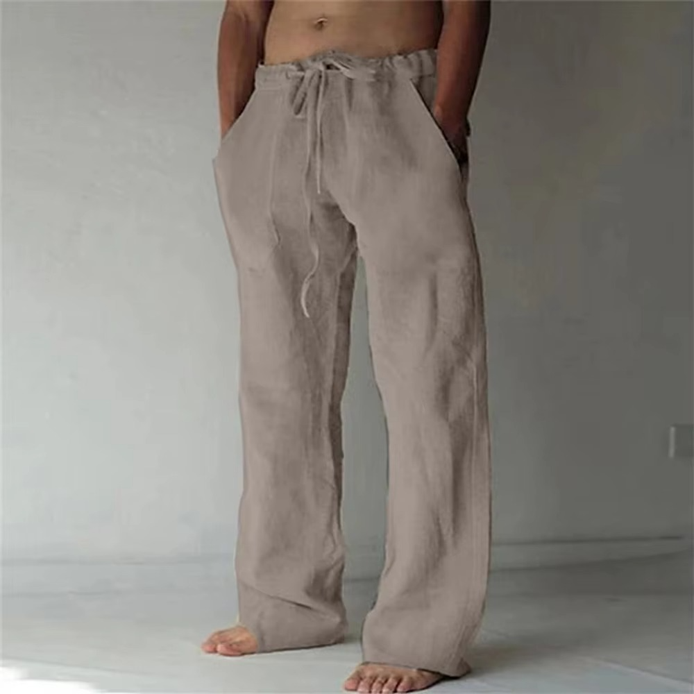 TrendAura Men's Solid Color Drawstring Summer Pants Lightweight Breathable Straight Leg Casual Trousers