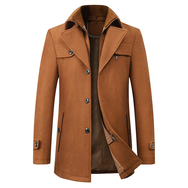 Michael Men's Elegant Winter Long Button Overcoat For Formal And Everyday Wear Premium