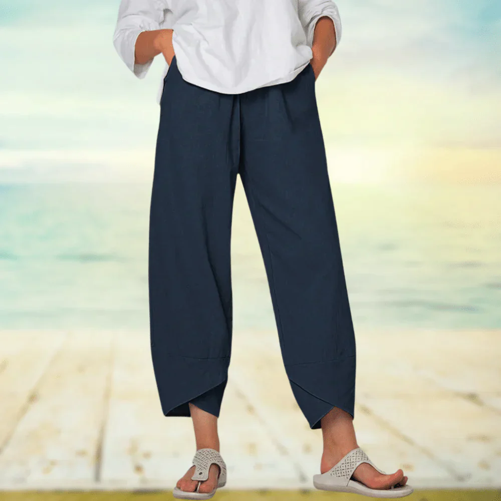 Relaxed Linen Pants With Asymmetrical Hem For Effortless Casual Style And Breathable Comfort For Everyday Wear