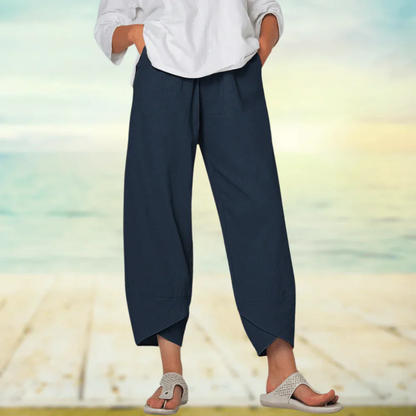 Relaxed Linen Pants With Asymmetrical Hem For Effortless Casual Style And Breathable Comfort For Everyday Wear