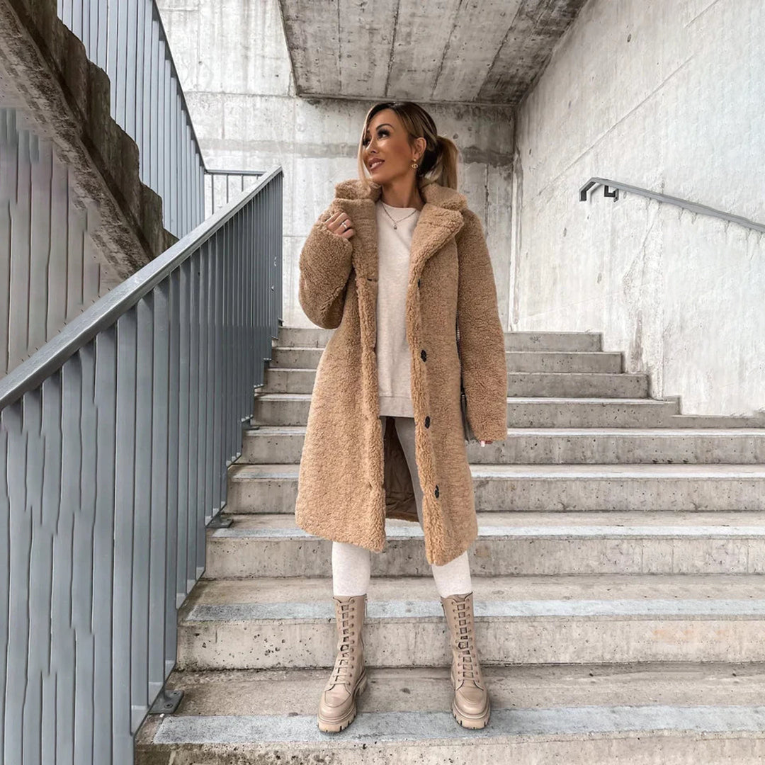 Long Teddy Coat For Women Luxurious Plush Texture Cozy Warmth Elongated Fit Winter Outerwear