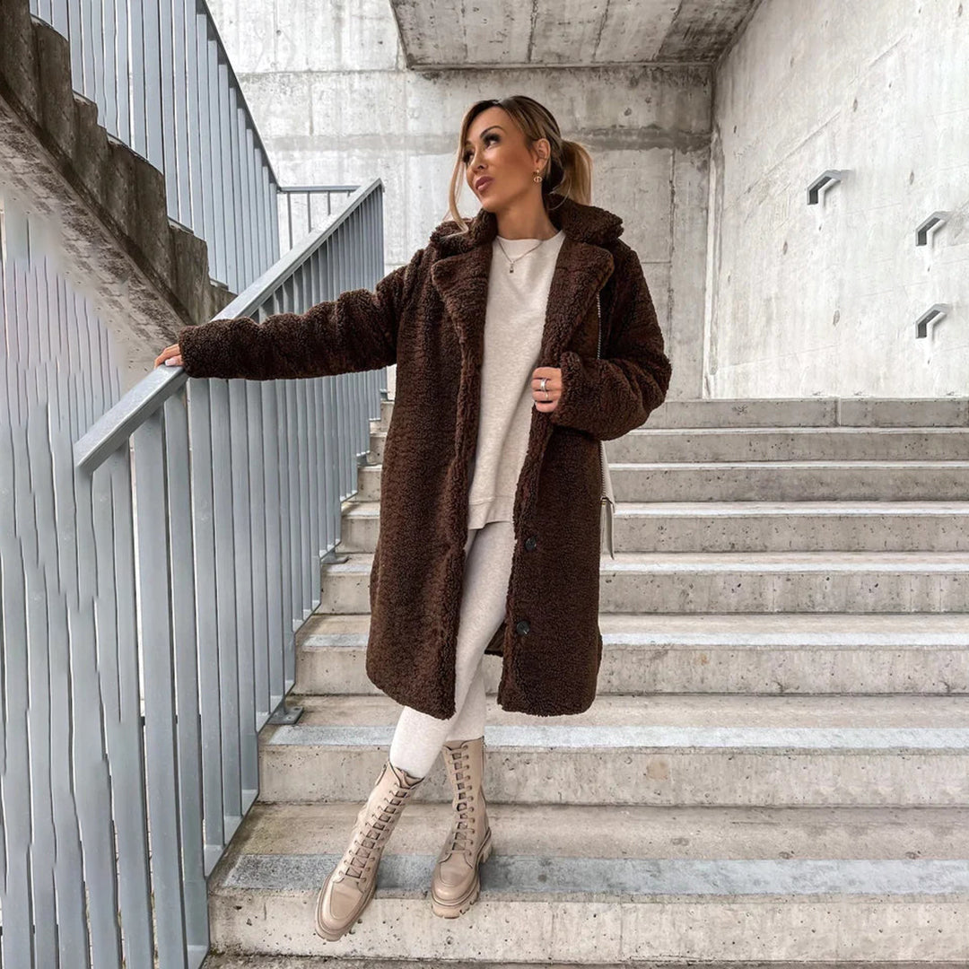 Long Teddy Coat For Women Luxurious Plush Texture Cozy Warmth Elongated Fit Winter Outerwear