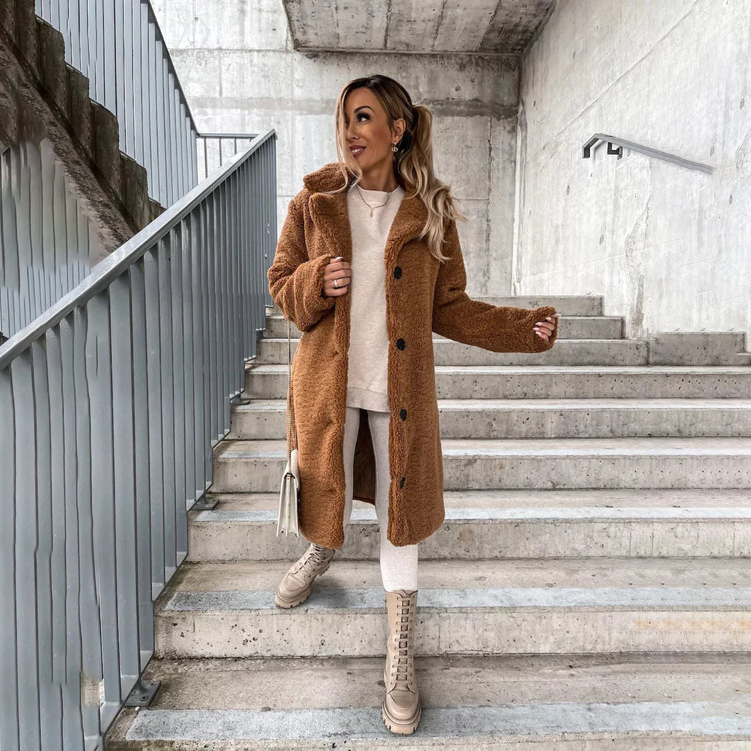 Long Teddy Coat For Women Luxurious Plush Texture Cozy Warmth Elongated Fit Winter Outerwear