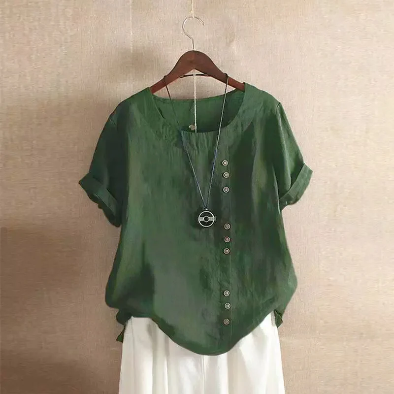 Linen Blouse For Women With Asymmetric Button Closure Breathable Airy Summer Top Perfect For Hot Days