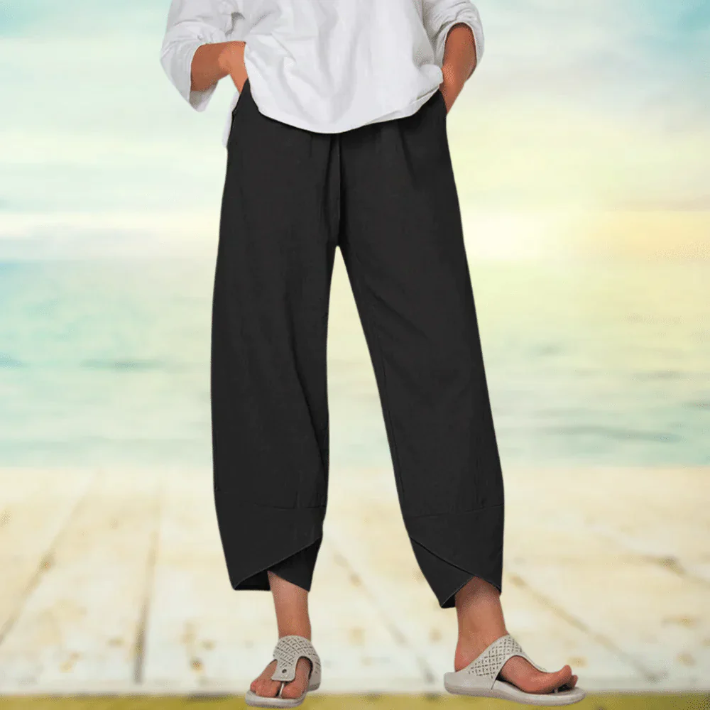 Relaxed Linen Pants With Asymmetrical Hem For Effortless Casual Style And Breathable Comfort For Everyday Wear