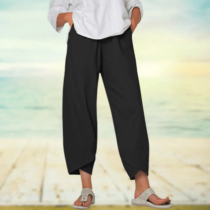 Relaxed Linen Pants With Asymmetrical Hem For Effortless Casual Style And Breathable Comfort For Everyday Wear