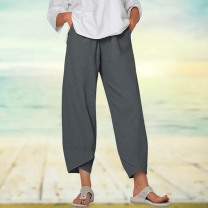 Relaxed Linen Pants With Asymmetrical Hem For Effortless Casual Style And Breathable Comfort For Everyday Wear