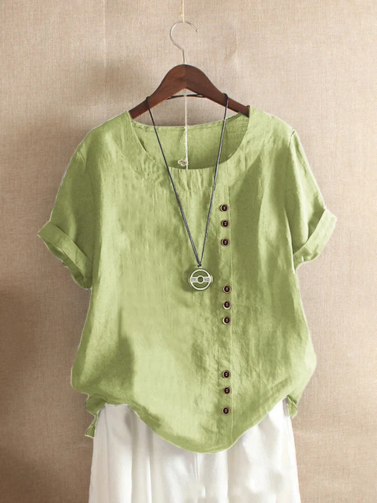 Linen Blouse For Women With Asymmetric Button Closure Breathable Airy Summer Top Perfect For Hot Days