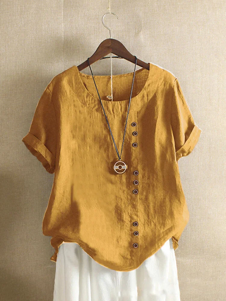 Linen Blouse For Women With Asymmetric Button Closure Breathable Airy Summer Top Perfect For Hot Days