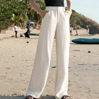 Women's pants - Linen look - High waist - Wide leg - Summer style