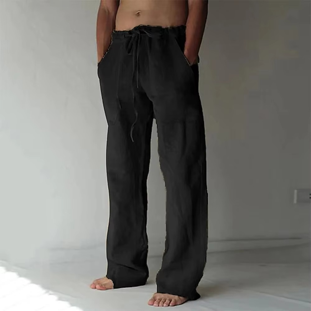 TrendAura Men's Solid Color Drawstring Summer Pants Lightweight Breathable Straight Leg Casual Trousers