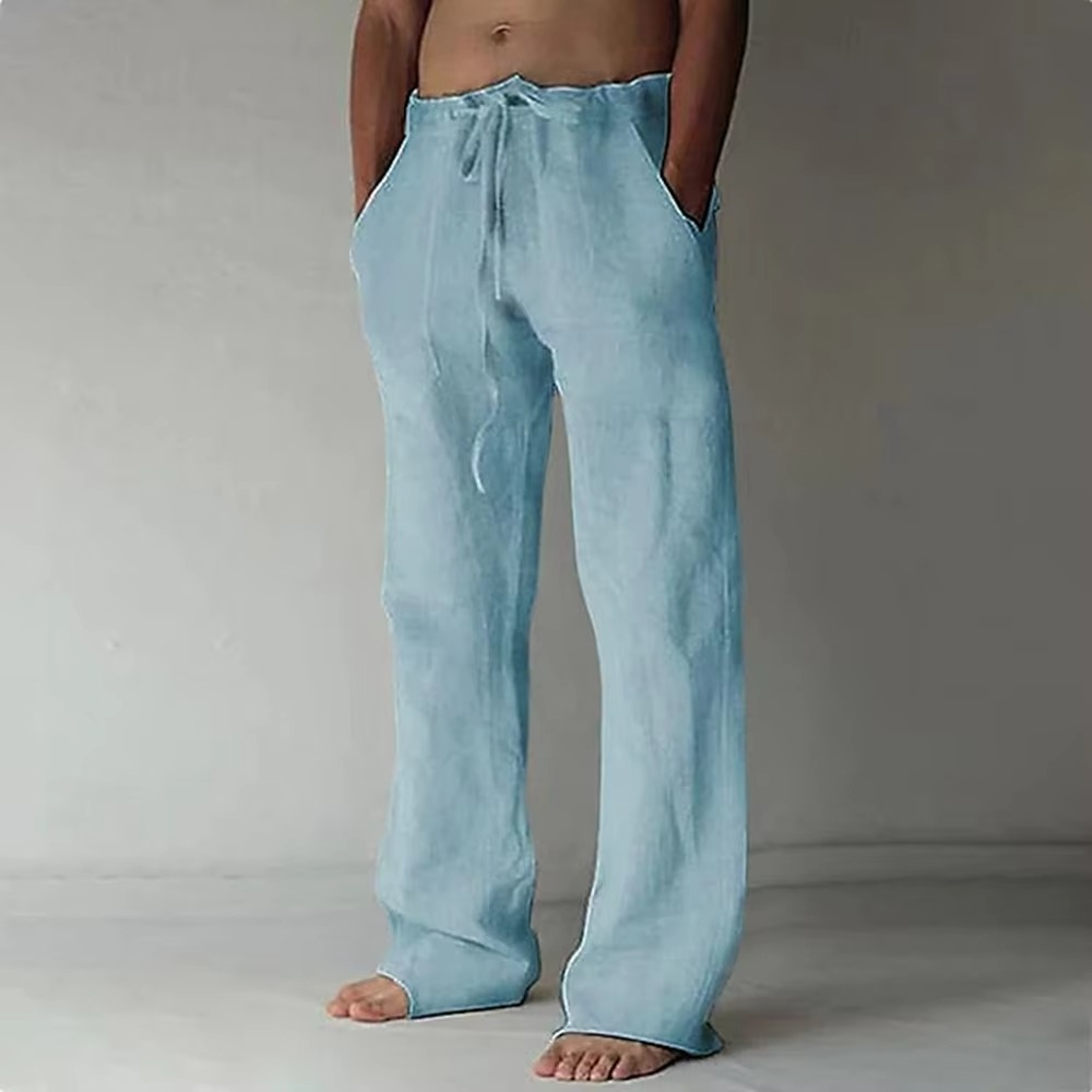 TrendAura Men's Solid Color Drawstring Summer Pants Lightweight Breathable Straight Leg Casual Trousers