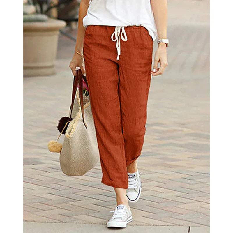 Women's casual pants in breathable fabric 7/8 cut elastic waist