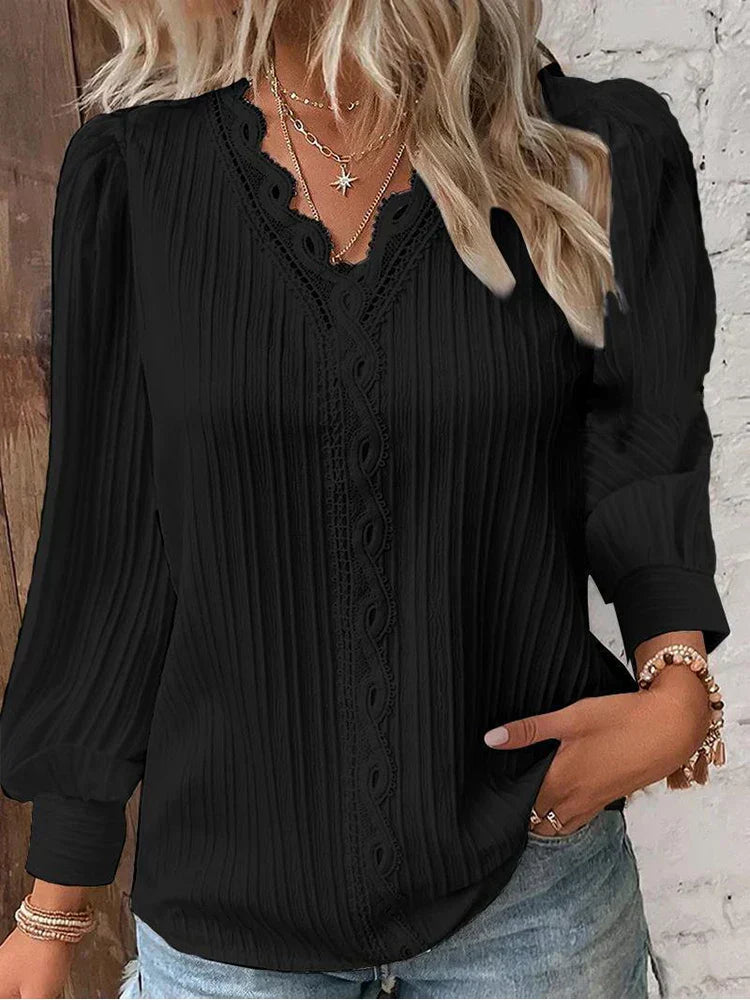 Women's Blouse with Chiffon and Lace Accents - TrendAura