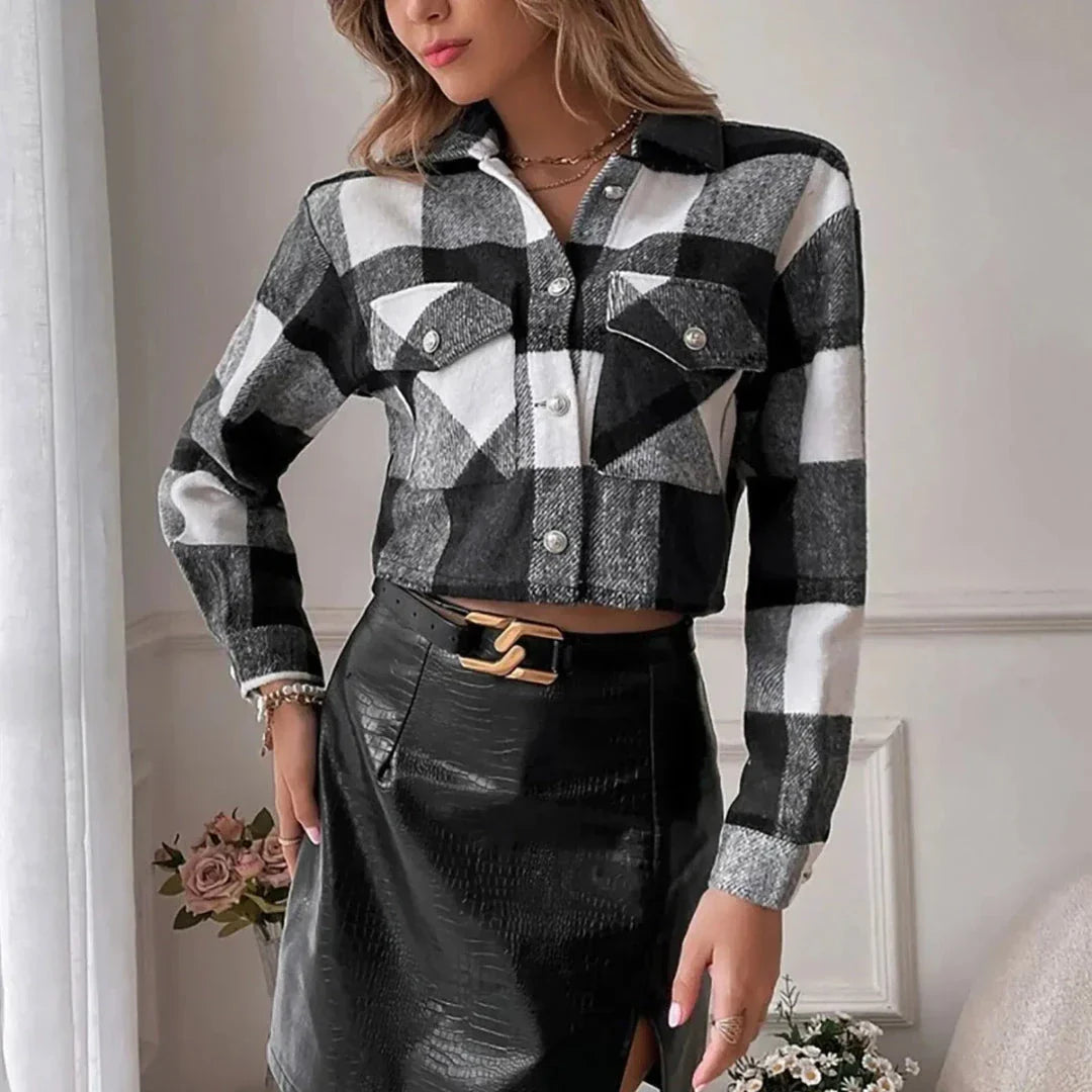 Addison Button-Up Cropped Plaid Jacket