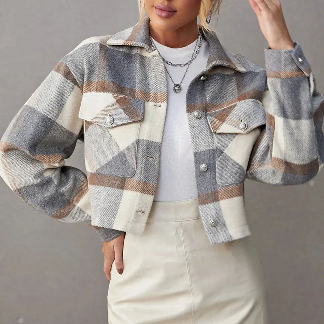 Addison Button-Up Cropped Plaid Jacket