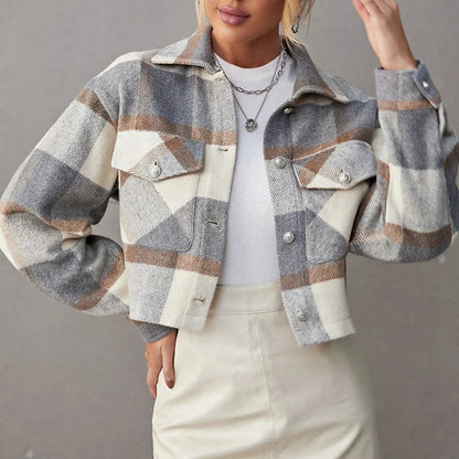 Addison Button-Up Cropped Plaid Jacket
