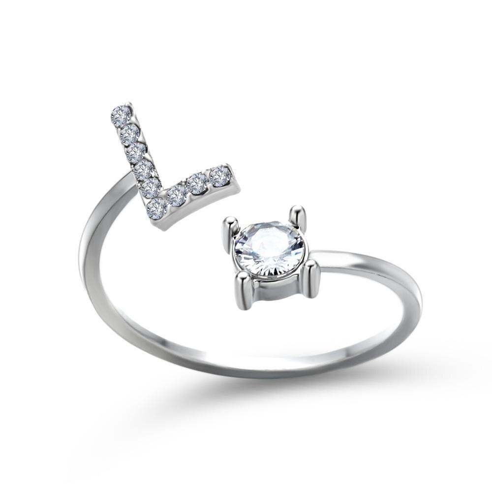 Adjustable letter ring with zirconia | A-Z initial