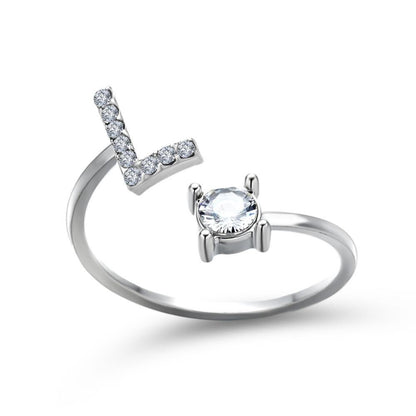 Adjustable letter ring with zirconia | A-Z initial