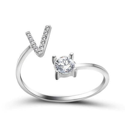 Adjustable letter ring with zirconia | A-Z initial
