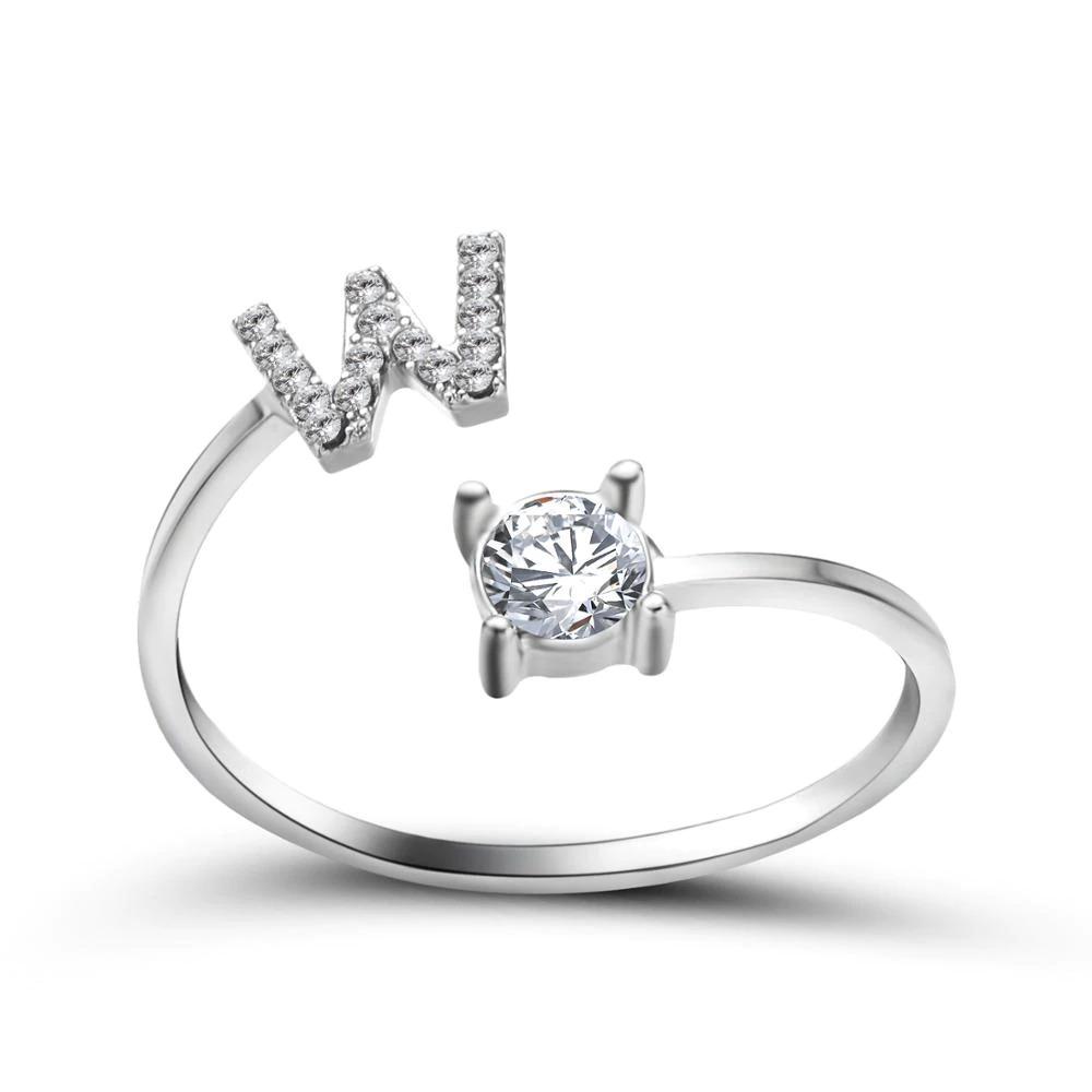 Adjustable letter ring with zirconia | A-Z initial