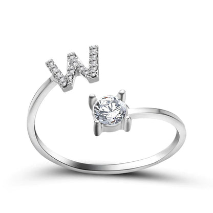 Adjustable letter ring with zirconia | A-Z initial