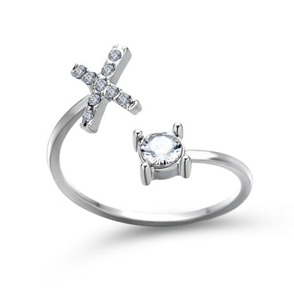 Adjustable letter ring with zirconia | A-Z initial