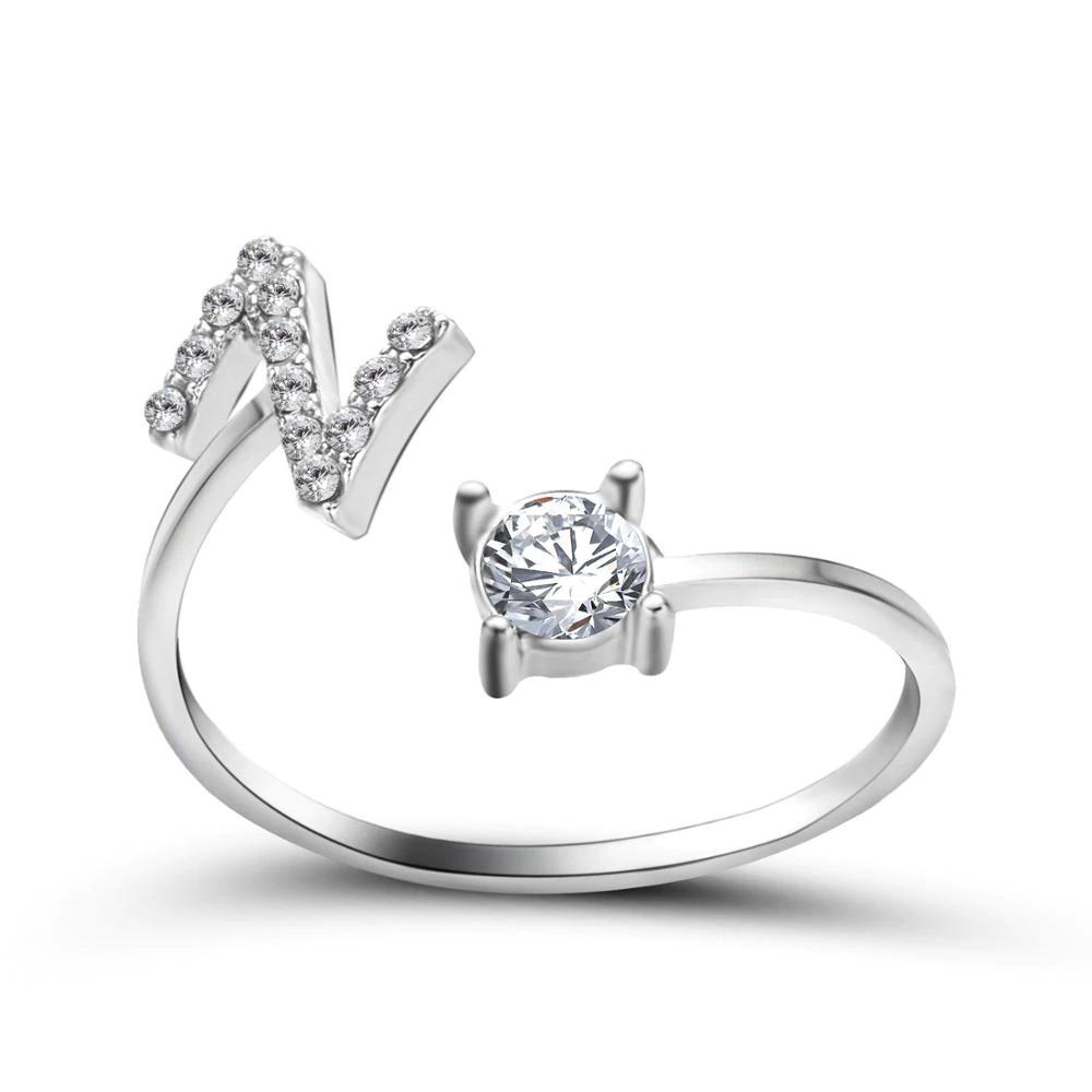 Adjustable letter ring with zirconia | A-Z initial