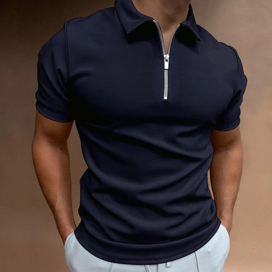 Men's Slim Fit Polo Shirt with Zip Collar Short Sleeve for Modern Casual Everyday Office Wear Versatile Everyday Look