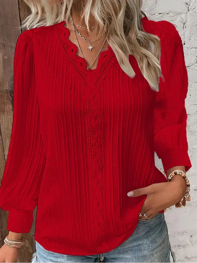 Women's Blouse with Chiffon and Lace Accents