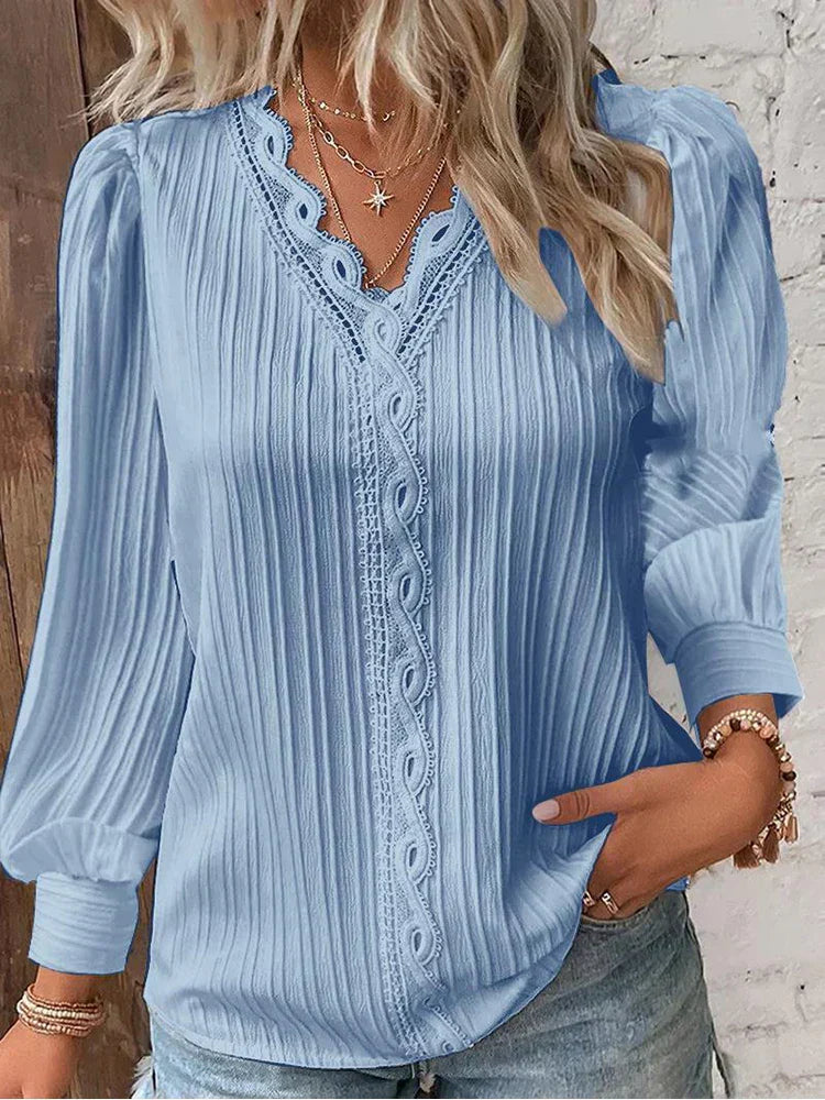 Women's Blouse with Chiffon and Lace Accents