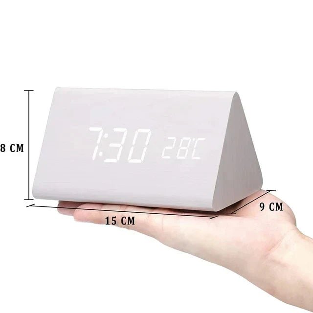 Wooden digital alarm clock - LED display, voice control, adjustable brightness