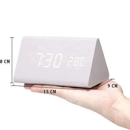 Wooden digital alarm clock - LED display, voice control, adjustable brightness