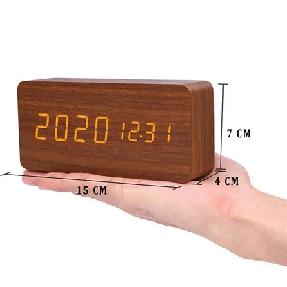 Wooden digital alarm clock - LED display, voice control, adjustable brightness