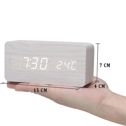 Wooden digital alarm clock - LED display, voice control, adjustable brightness