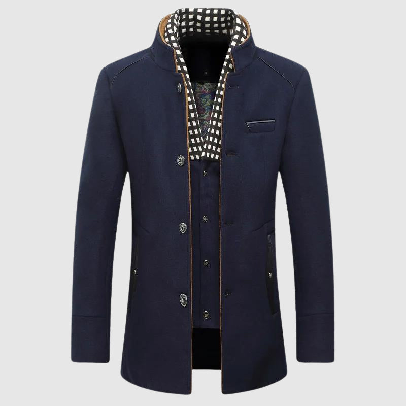 Alessandro Veneti Gentiluomo Woolen Coat With Checker Lining And Refined Inner Detailing