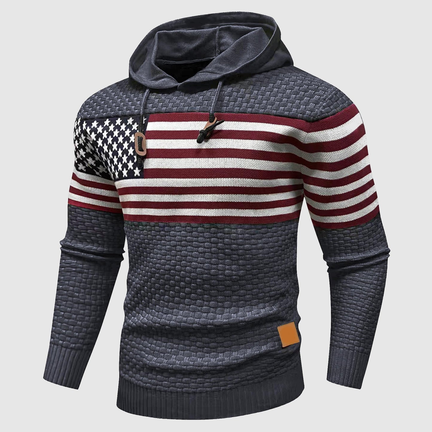 Alessandro Veneti Stars and Stripes Hoodie with Waffle Knit American Flag Pattern by TrendAura