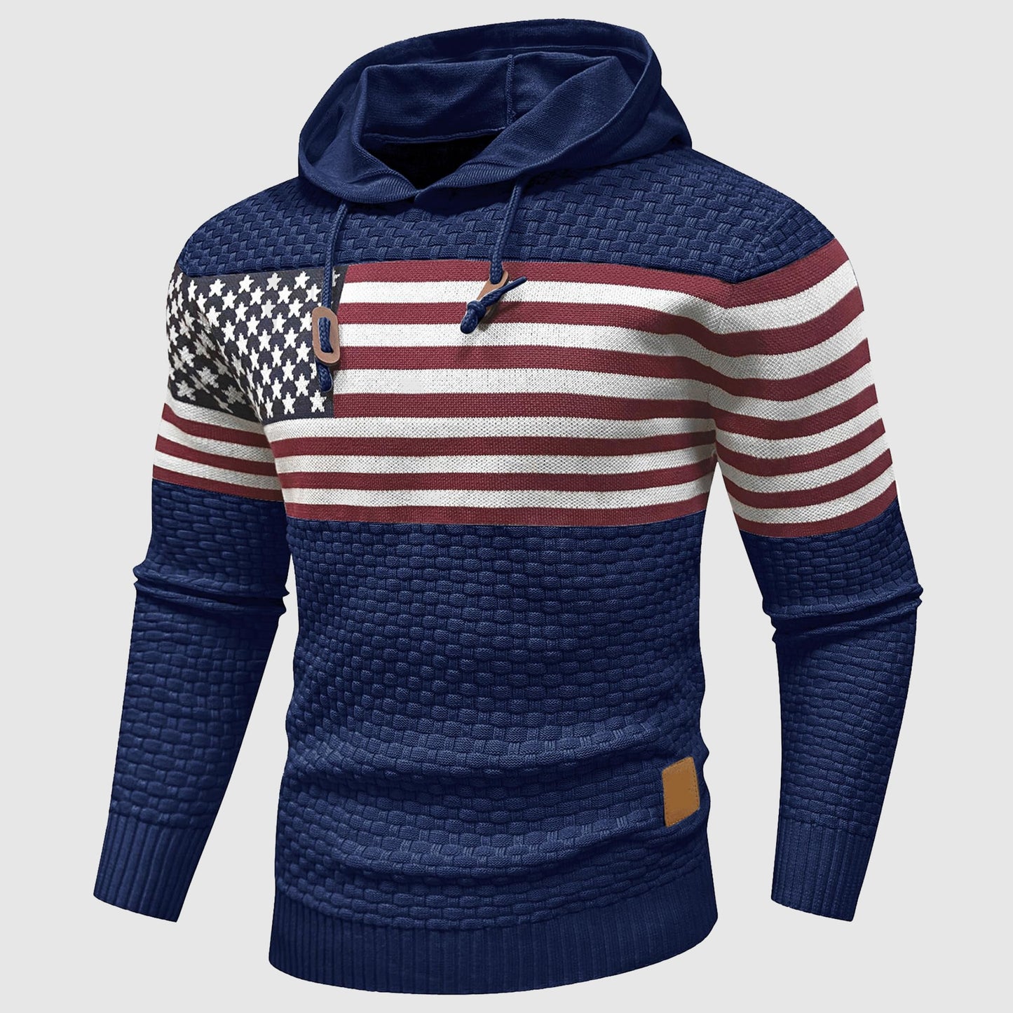 Alessandro Veneti Stars and Stripes Hoodie with Waffle Knit American Flag Pattern by TrendAura