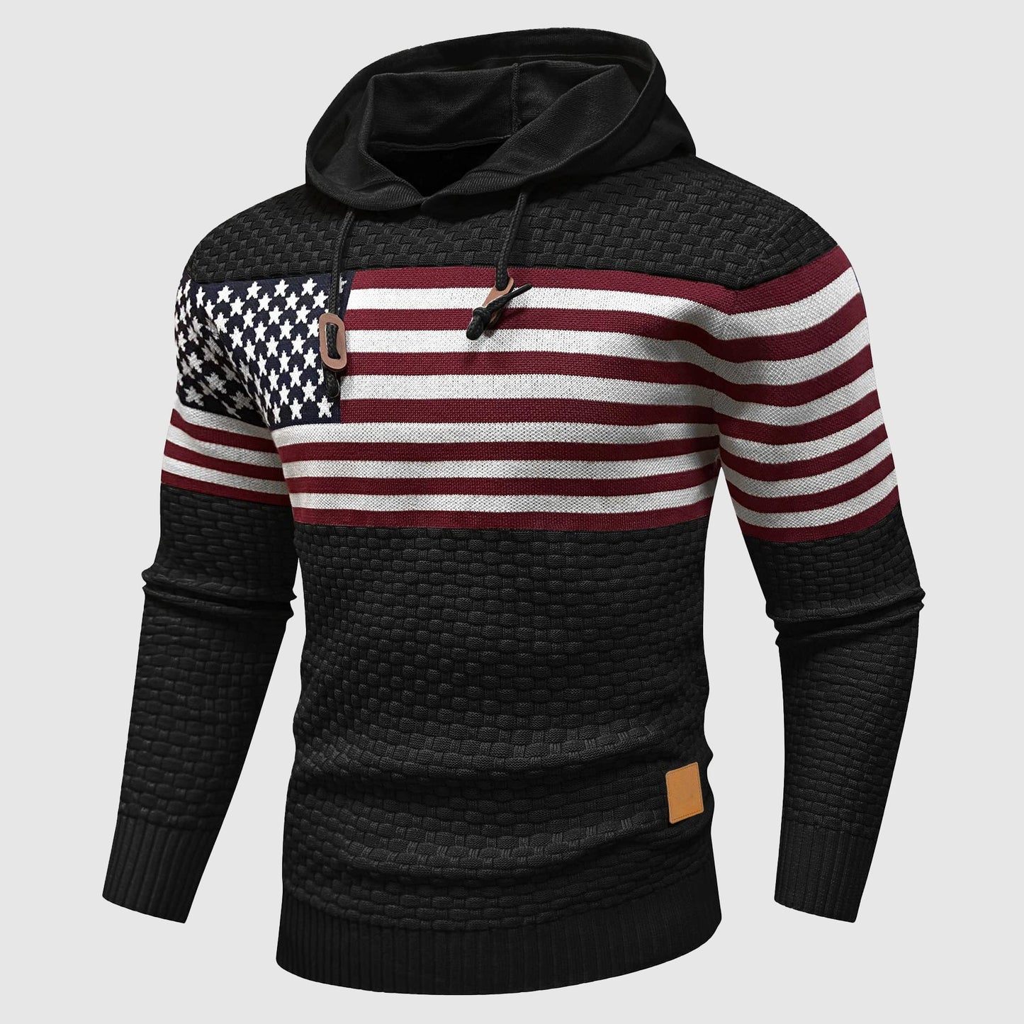 Alessandro Veneti Stars and Stripes Hoodie with Waffle Knit American Flag Pattern by TrendAura