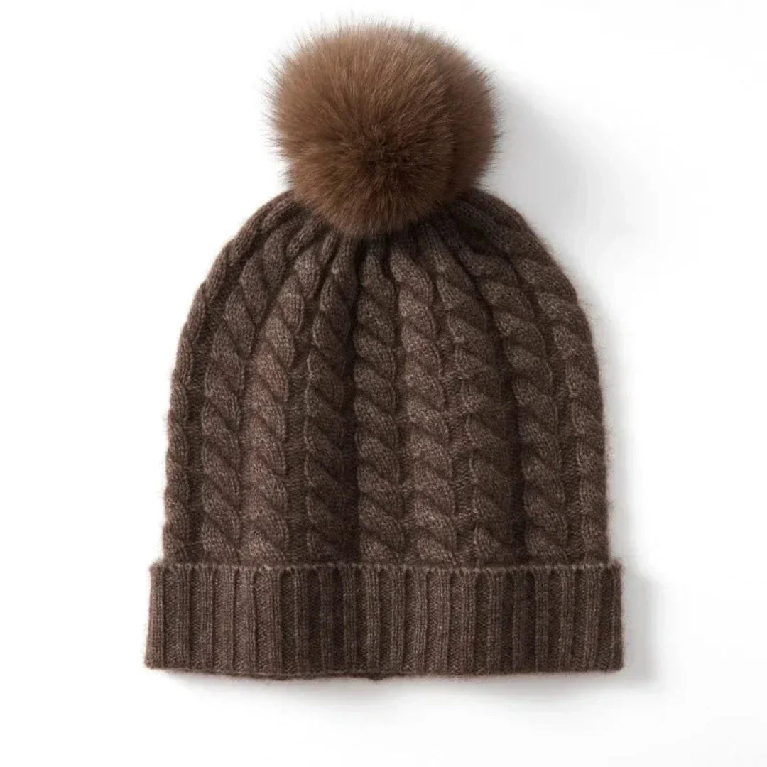 Alice Pom Cashmere Cable Knit Beanie